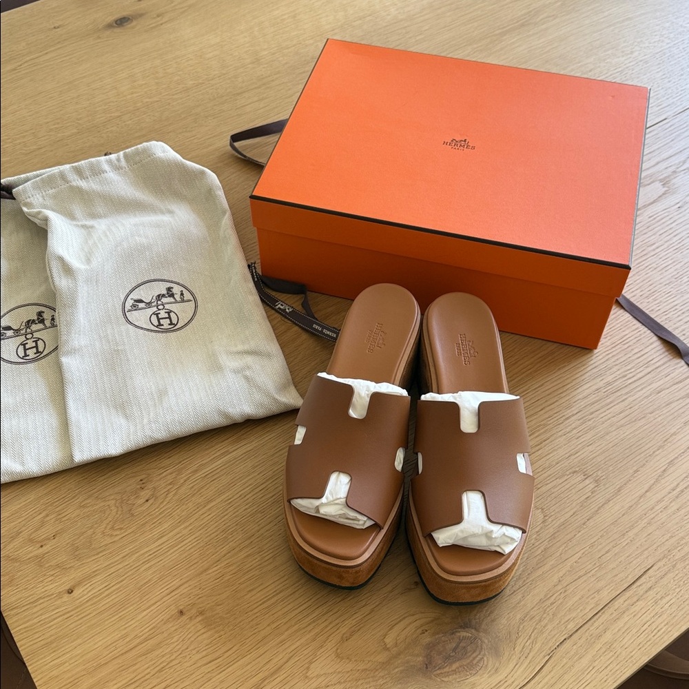 100% AUTHENTIC HERMES EZE 30 PLATFORM SANDALS - Picture 2 of 8